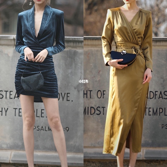 Elegant Gold Wrap Dress - Picture 9 of 16